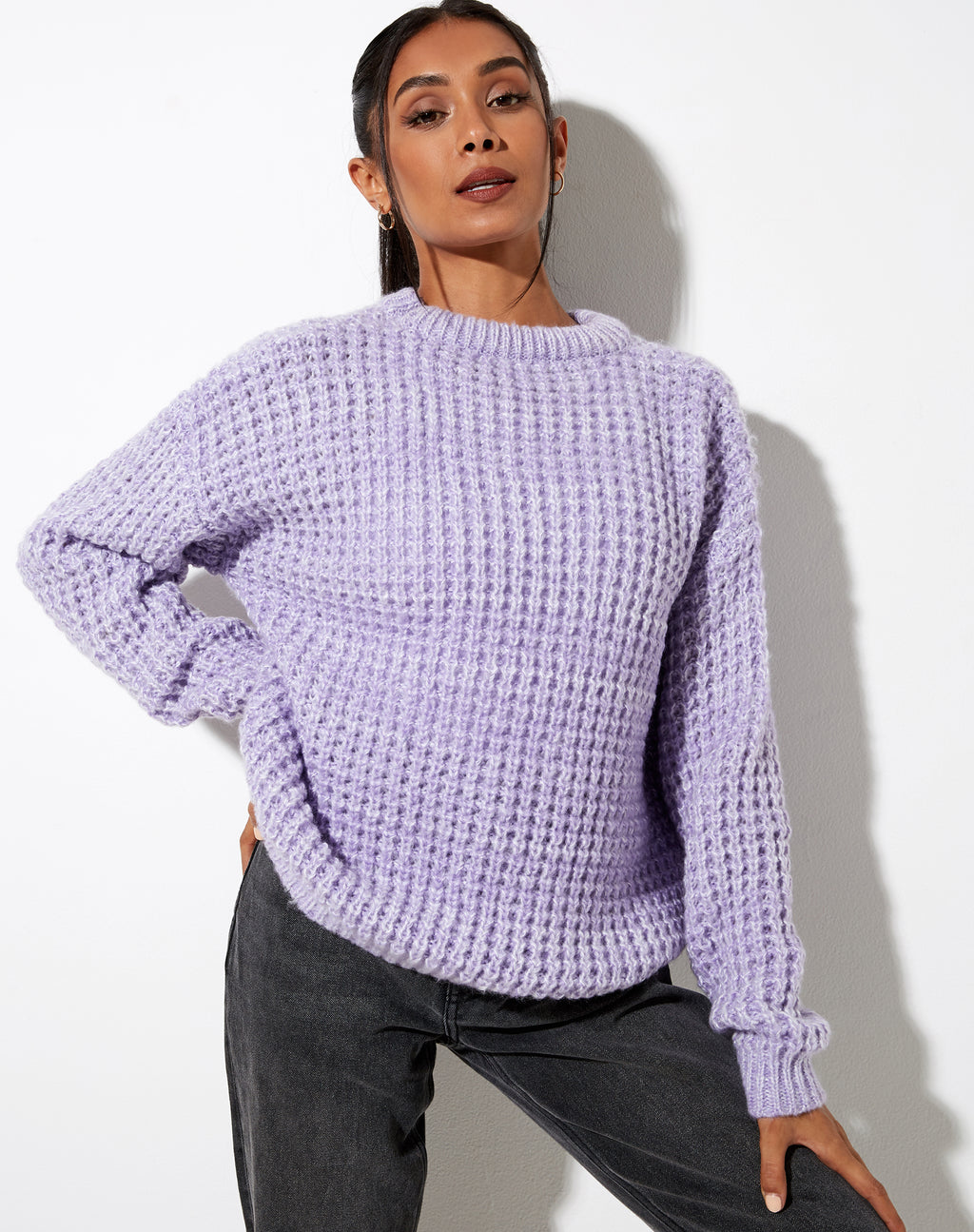 Caribou Jumper in Chunky Knit Lilac and White