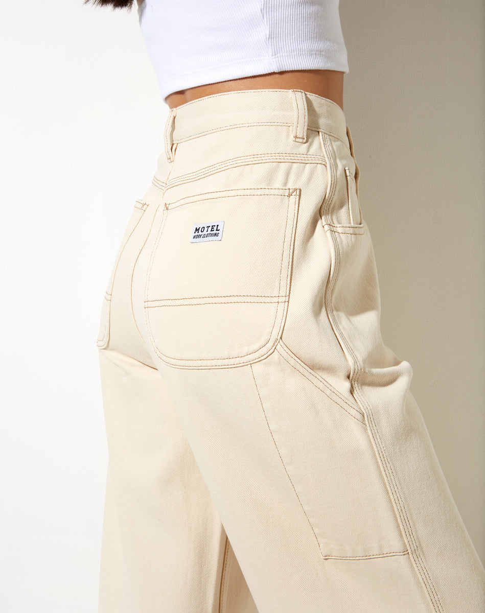 Ecru Wide Leg High Waisted Contrast Stitch Detail Jeans | Carpenter ...