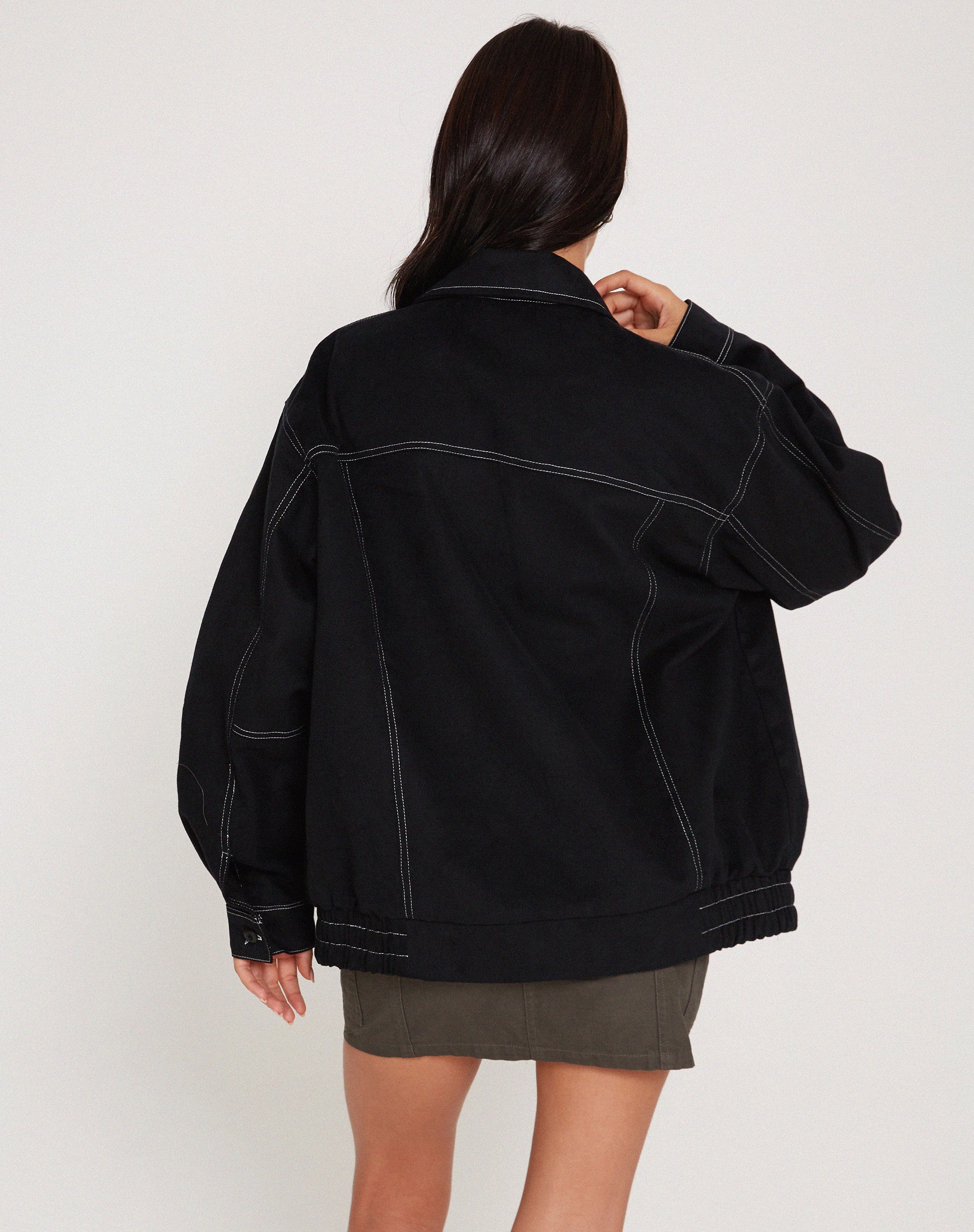 Black jacket with white on sale stitching