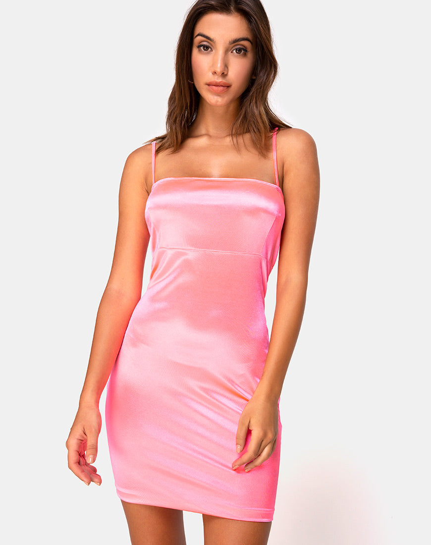 Cecile Slip Dress in Neon Pink
