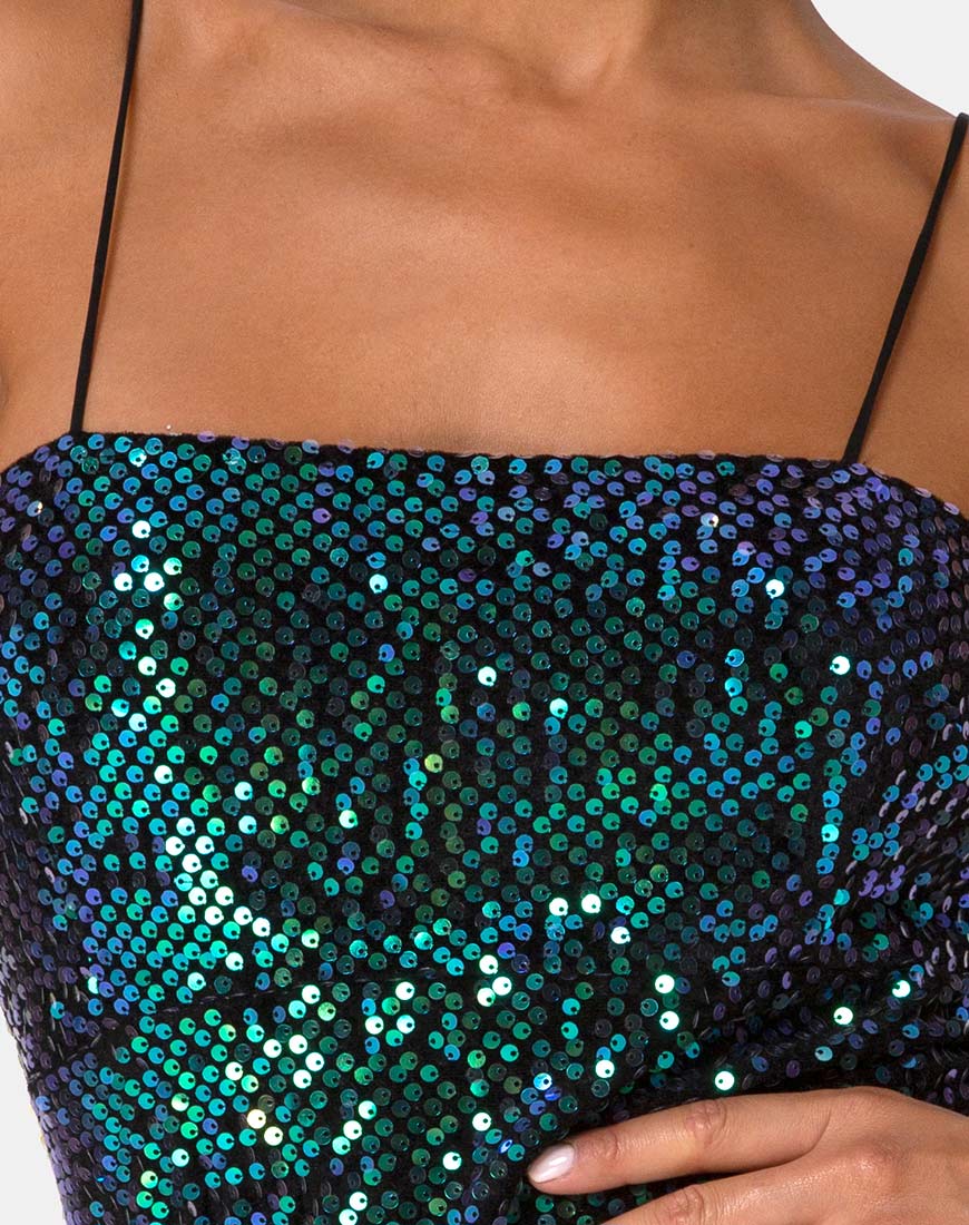 Image of Cecile Slip Dress in Velvet Green Iridescent Sequin