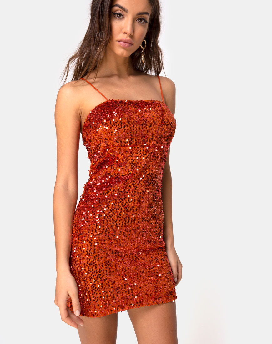 Velvet Rust Sequin Slip Dress | Cecile – motelrocks.com