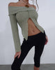 Image of Celeste Long Sleeve Bardot Knitted Top in Sage