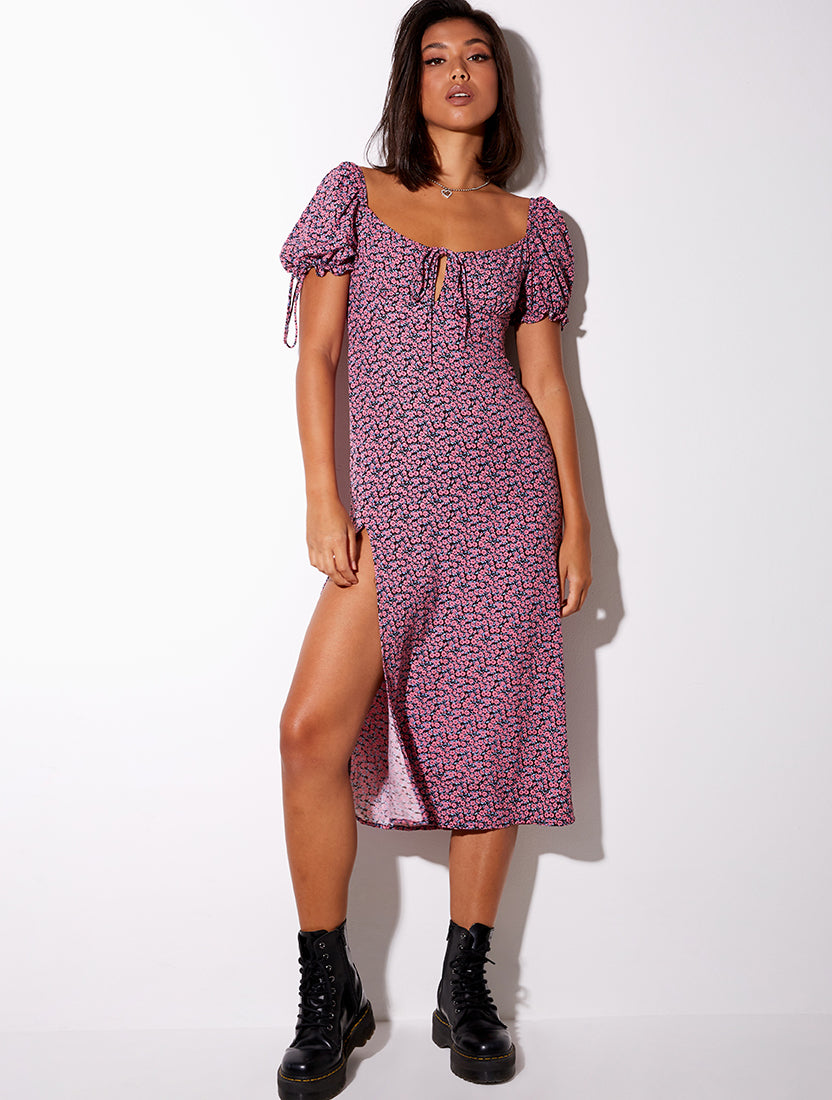Pink Floral Midi Dress Cello