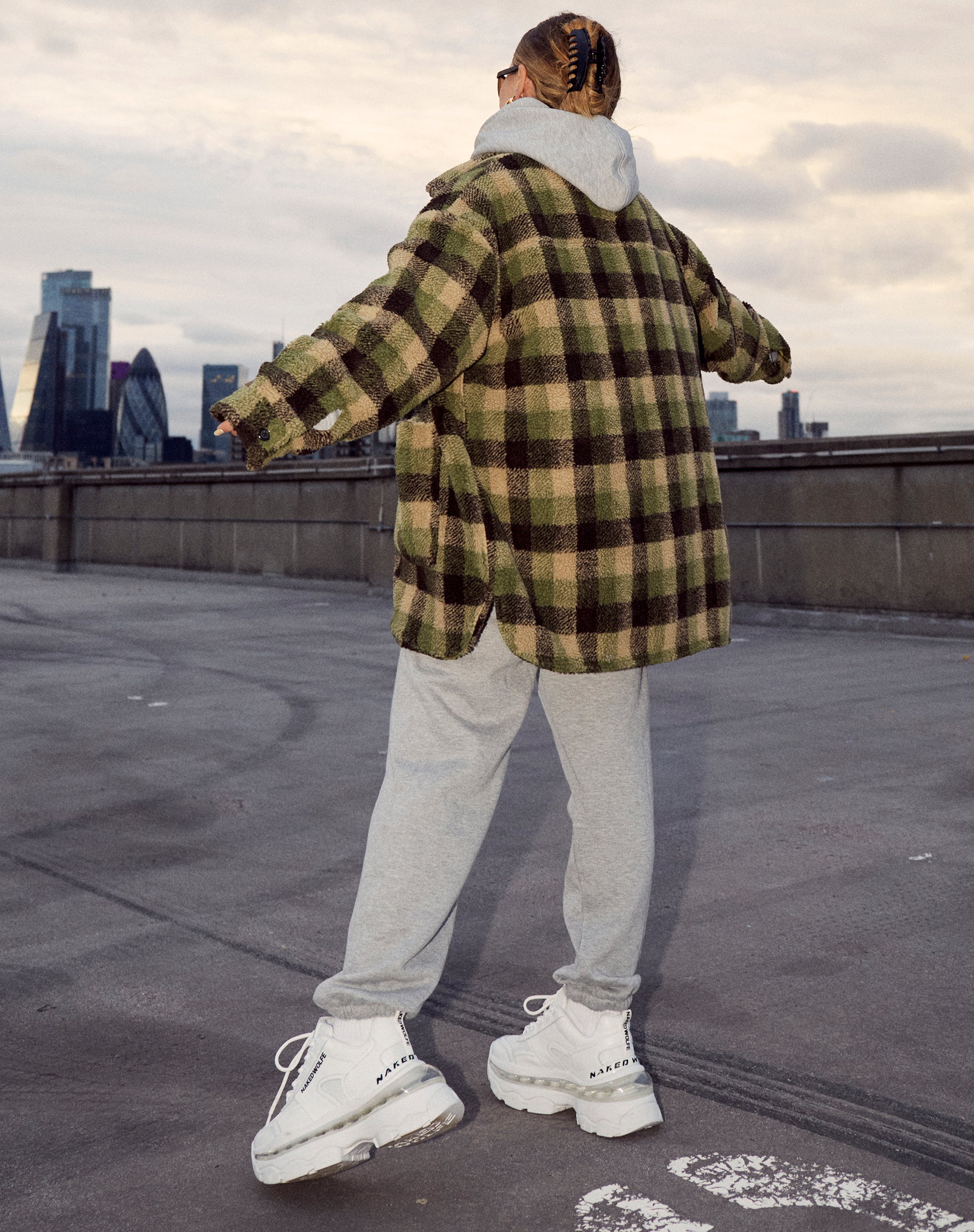 Image of Teddy Coat in Green Check Borg