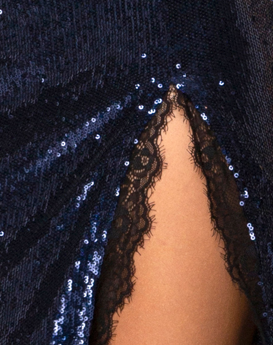 Image of Chelo Skirt in Midnight Mini Sequin with Black Lace