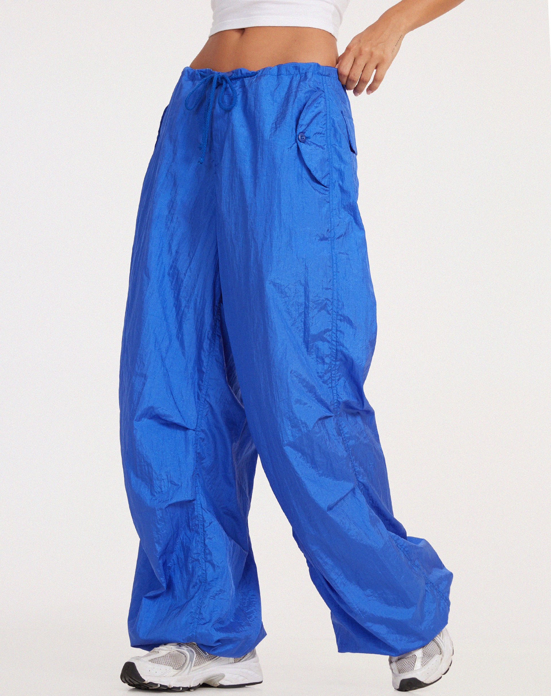 Cobalt Blue Wide Leg Parachute Cargo Trousers