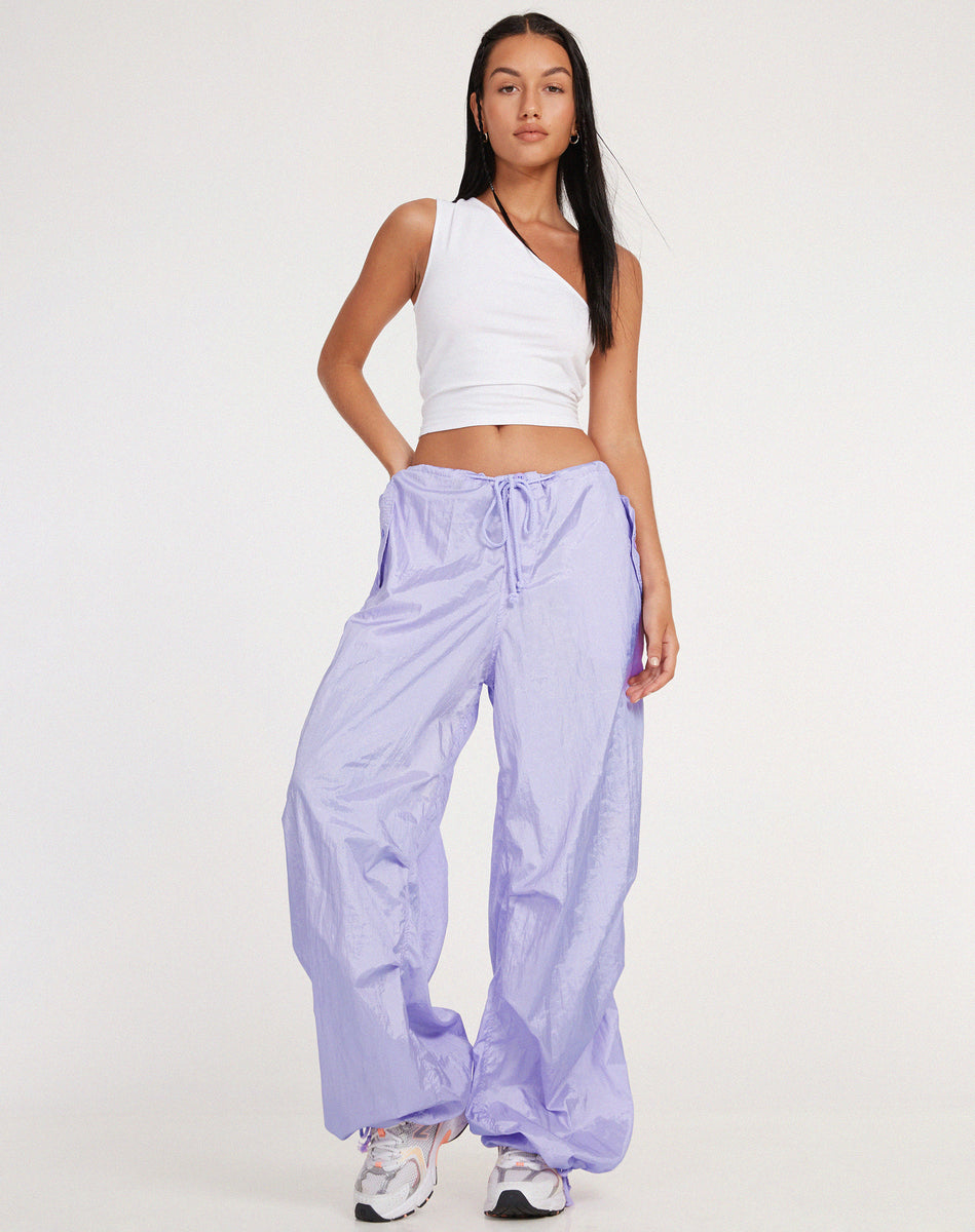 Lilac Purple Wide Leg Parachute Cargo Trousers | Chute – motelrocks.com