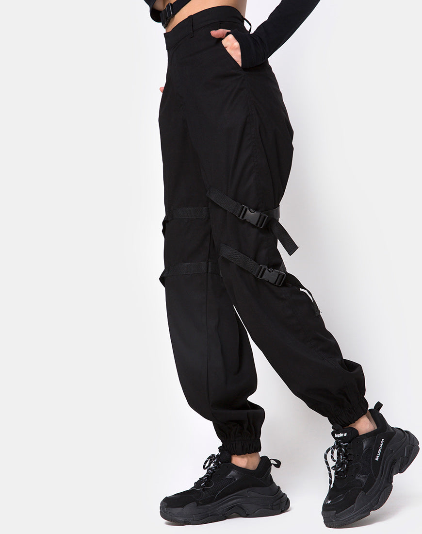 Clive Cargo Trouser in Black Buckle