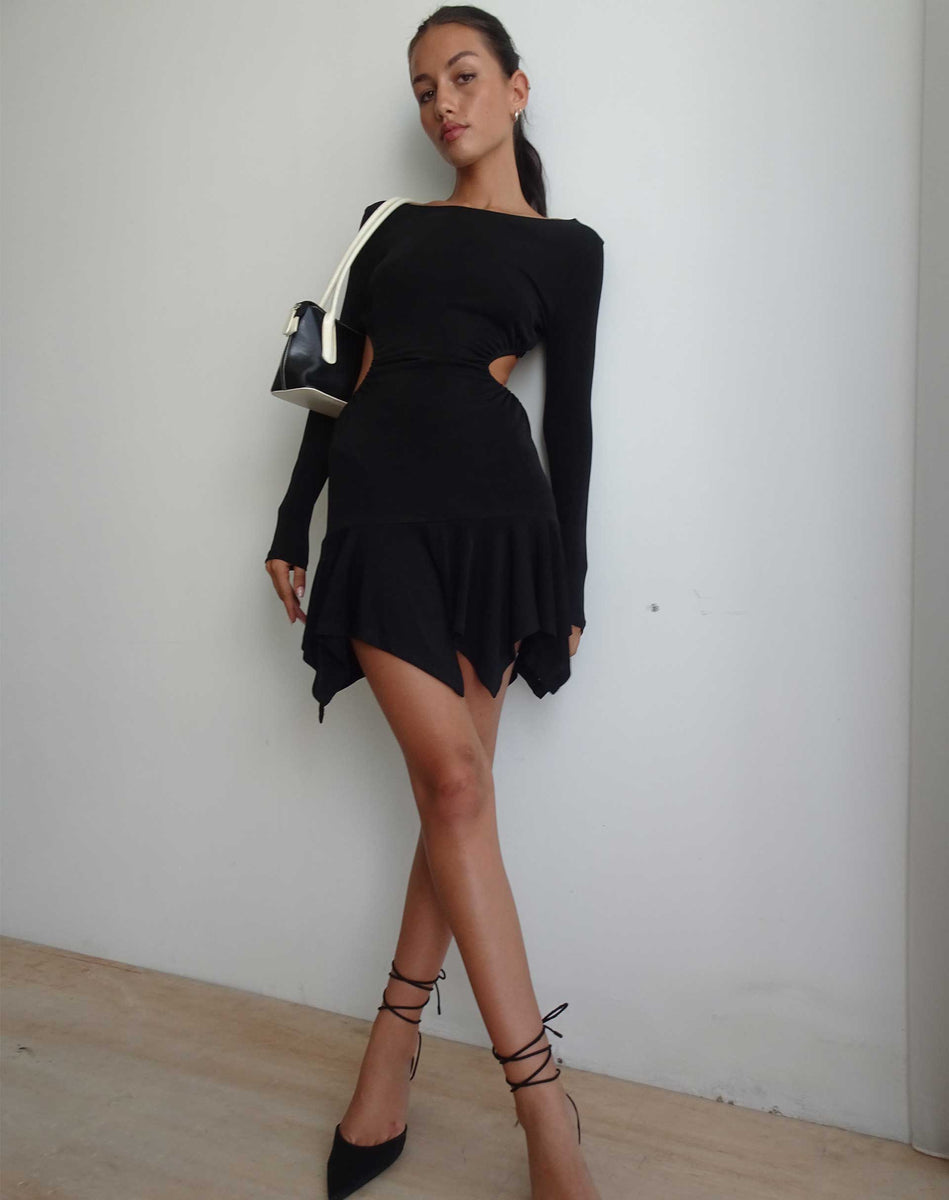 Black Long Sleeve Cut Out Mini Dress | Cordelia – motelrocks.com