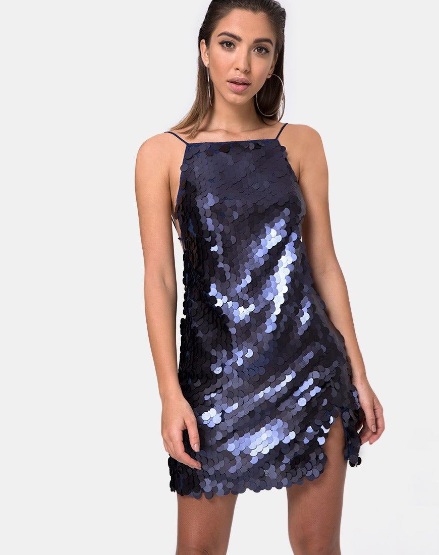 Corine Dress in Fishcale Sequin Midnight