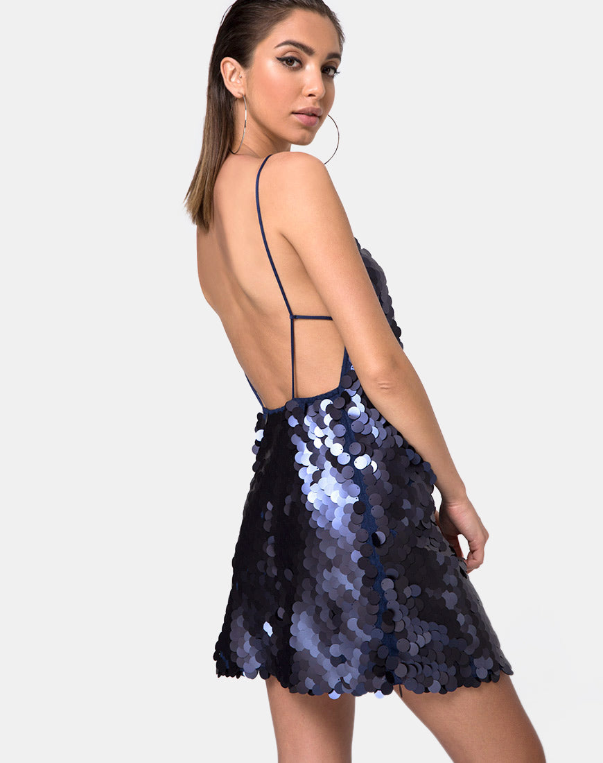 Corine Dress in Fishcale Sequin Midnight