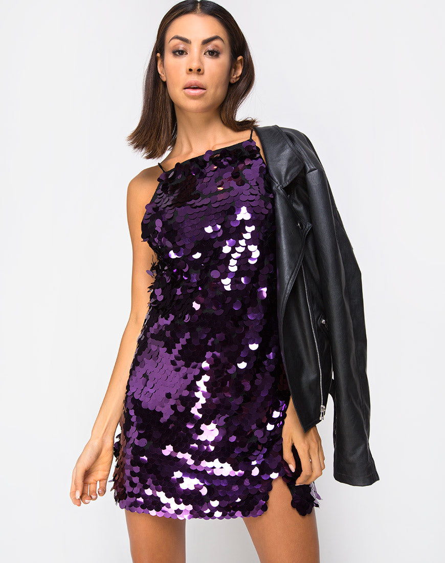 Corine Slip Dress in Plum Disc Sequin