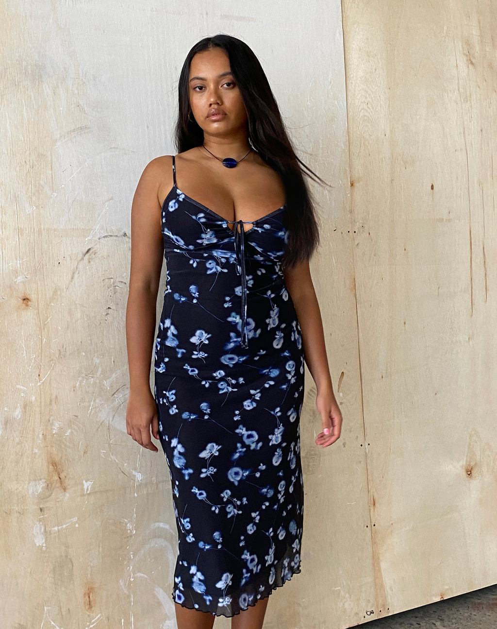 Coya Maxi Dress in Mesh Navy Diffused Floral