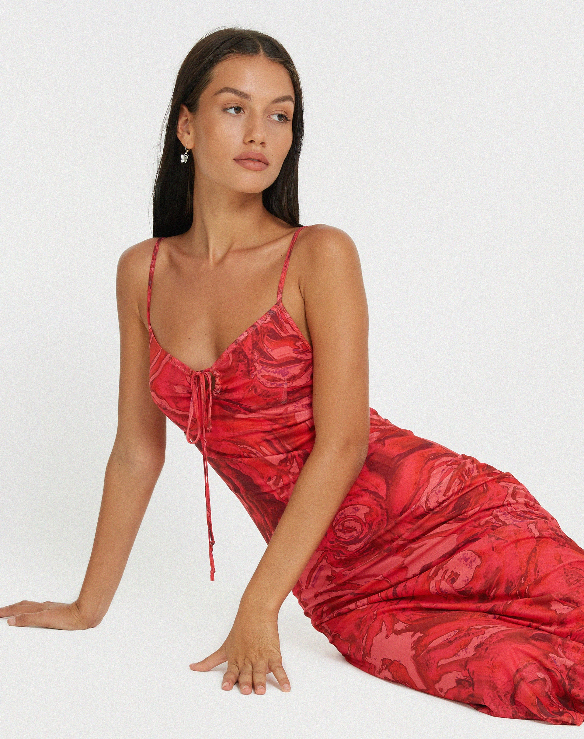 motel rocks red dress Coya Midi Dress in Rose Petal Red