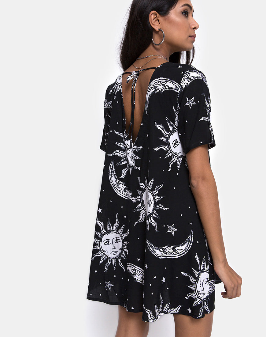 Image of Crosena Swing Dress in Oversize Sun Moon and Stars
