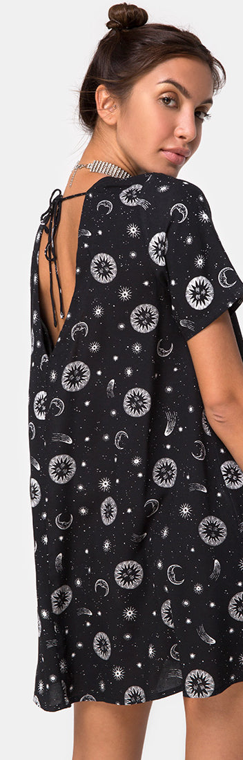 V Neckline Small Celestial black Swing Dress | Crosena - Motel Rocks ...