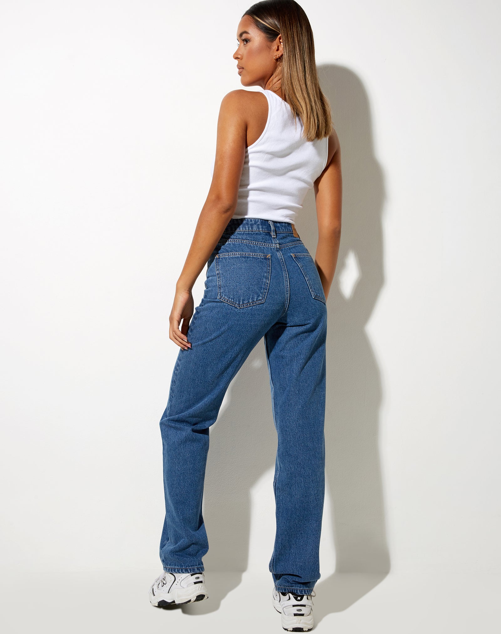 Cut Out Mid Wash Straight Leg Jean | Cut Out Straight Leg Jean