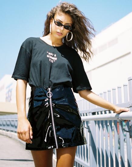 Image of Ring Mini Skirt in PU Shiny Black