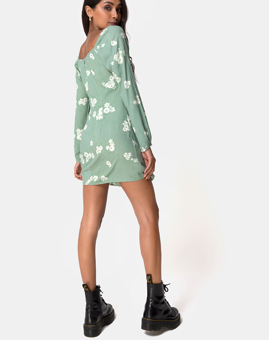 Image of Danila Dress in Mono Flower Green