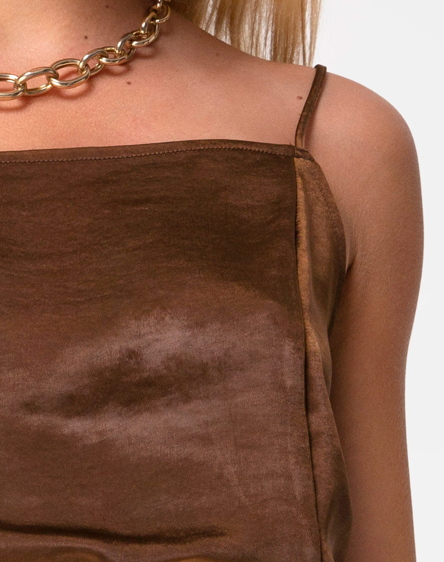 Image of Datista Slip Dress in Satin Brown