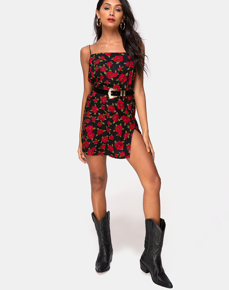 Image of Datista Slip Dress in Roaming Rose Black
