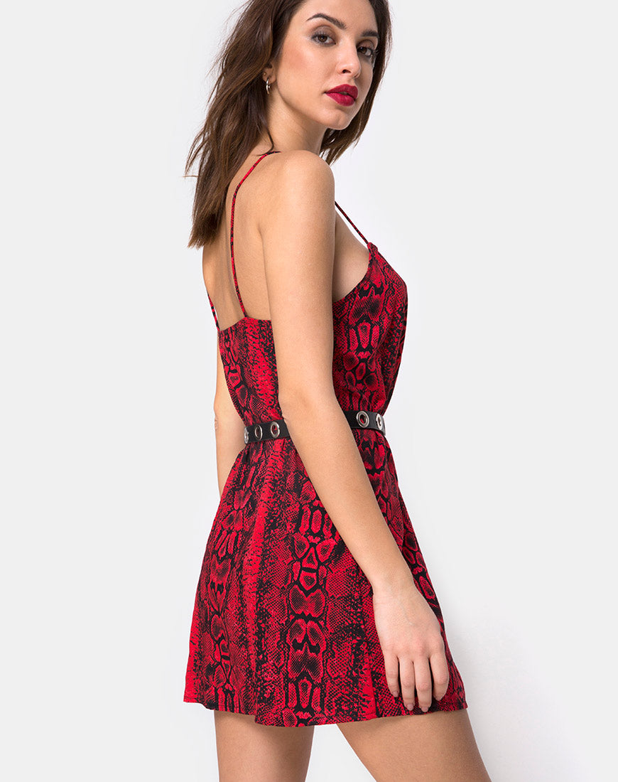 Image of Datista Slip Dress in Red Snake