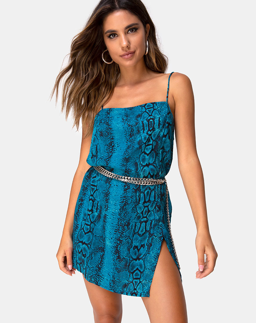 Image of Datista Slip Dress in Snake Blue