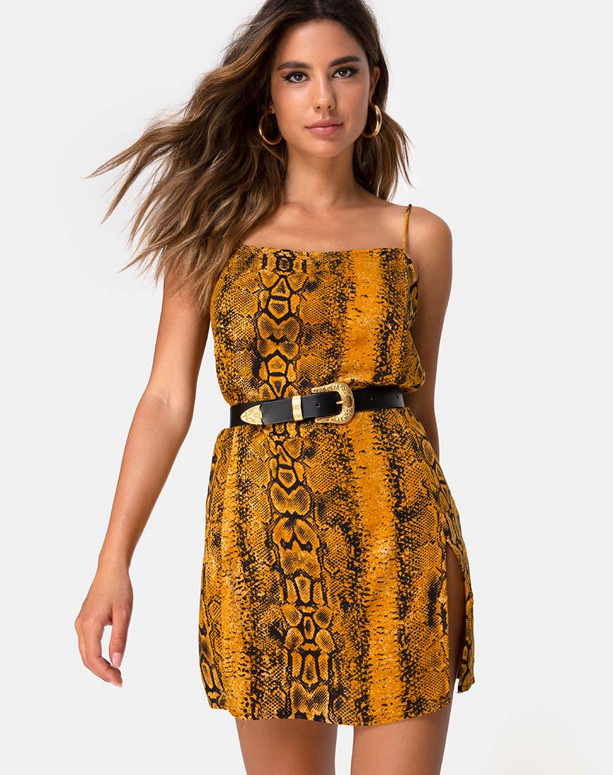 Image of Datista Slip Dress in Snake Mustard