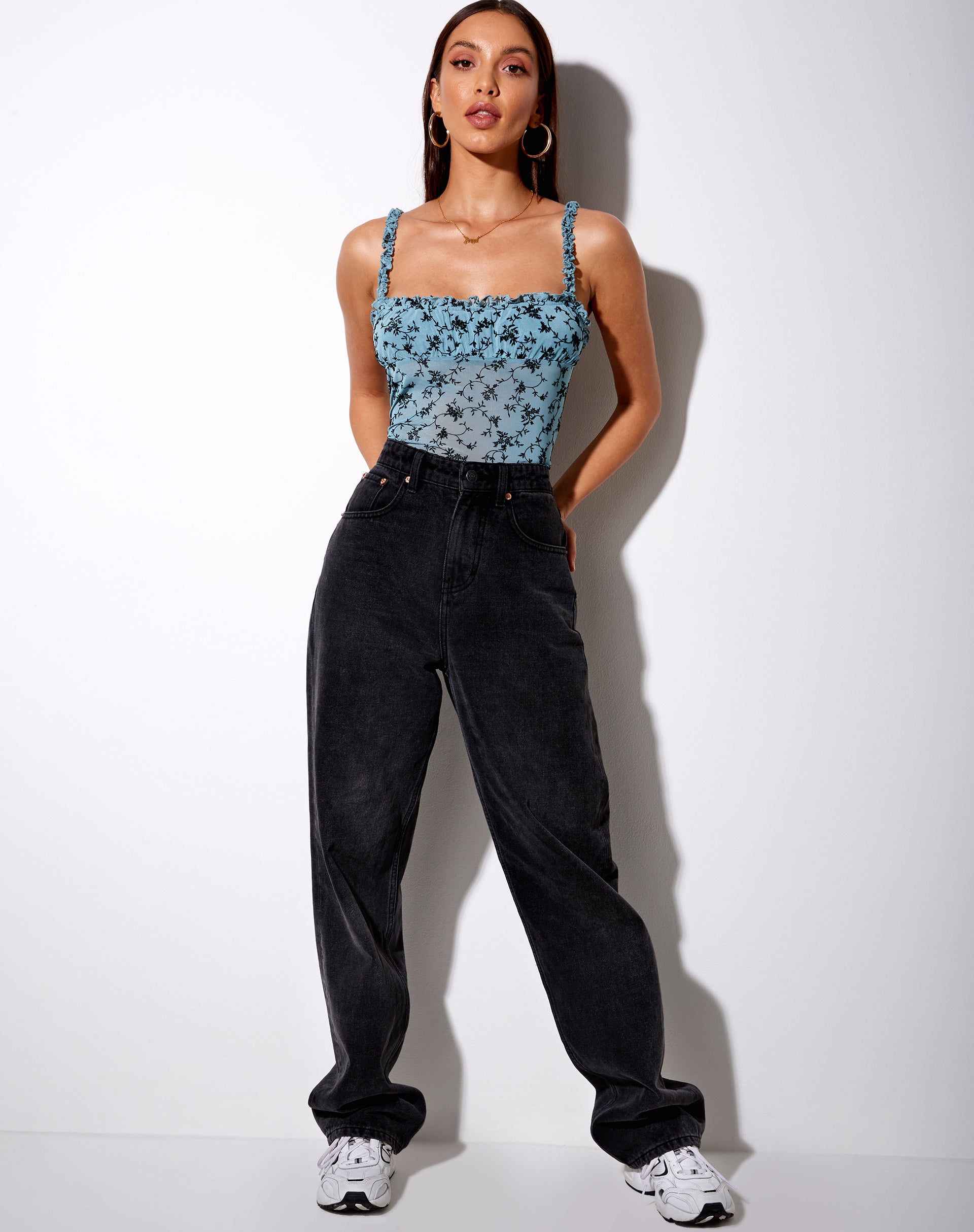 Image of Delora Cami Top in Love Bloom Grey and Blue Flock