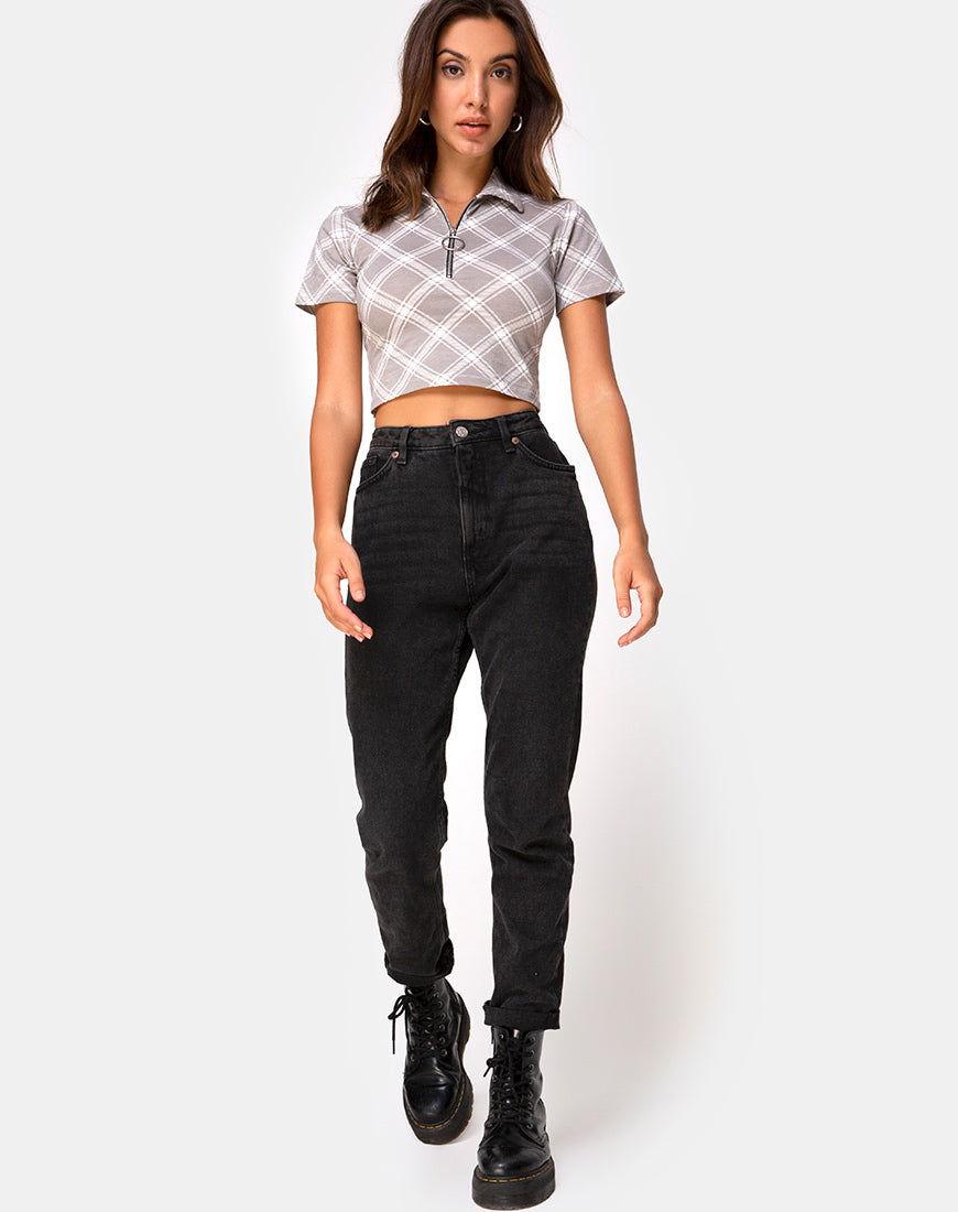Image of Dhen Crop Top in Grunge Check Taupe