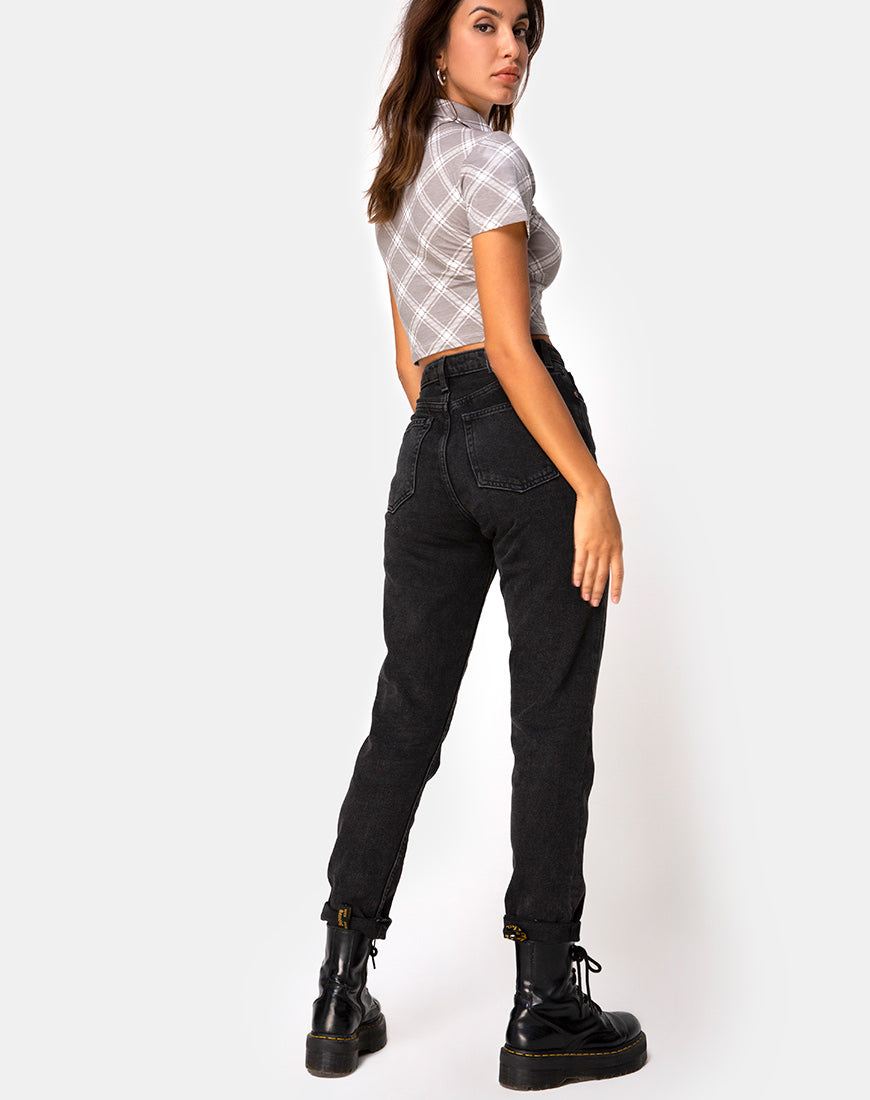 Image of Dhen Crop Top in Grunge Check Taupe