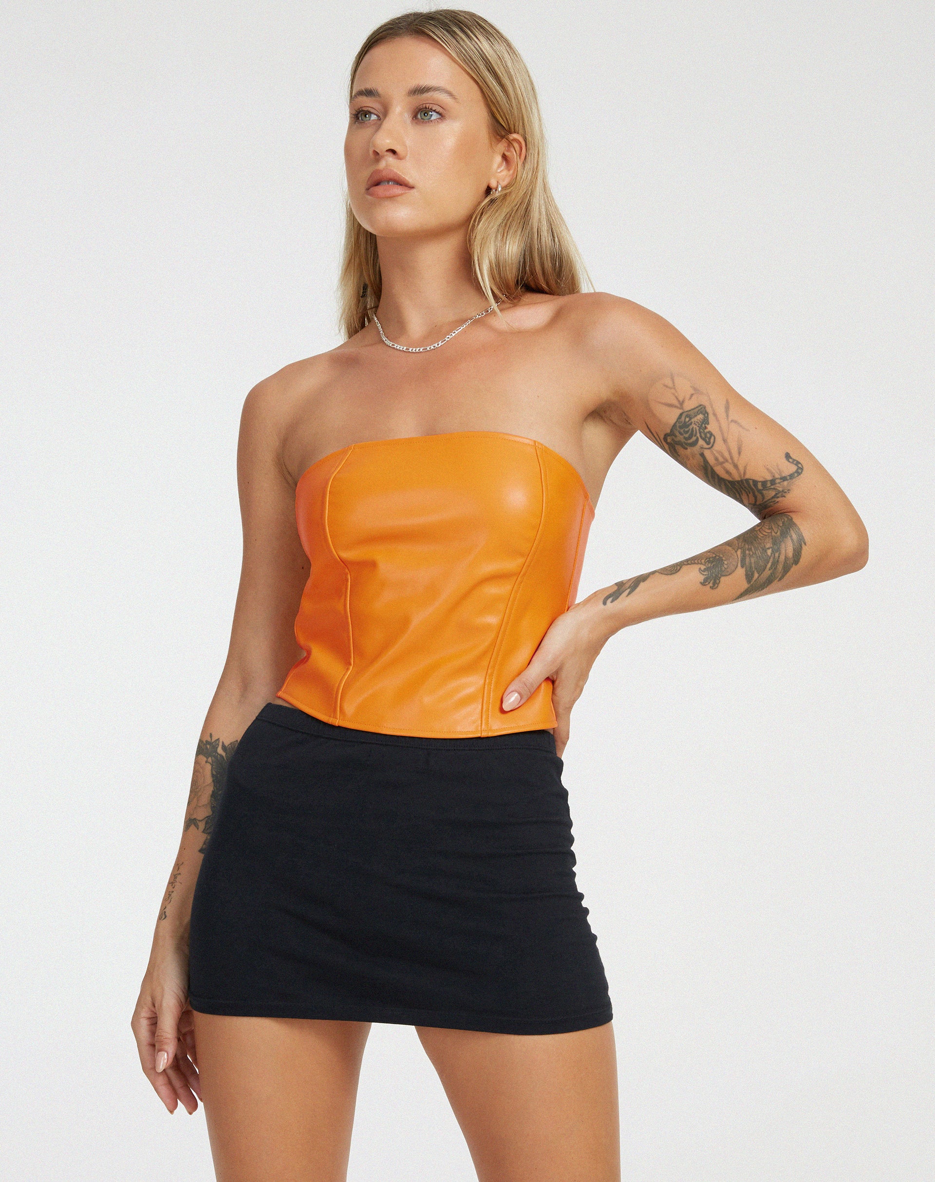 image of Dena Corset Top in PU Neon Orange