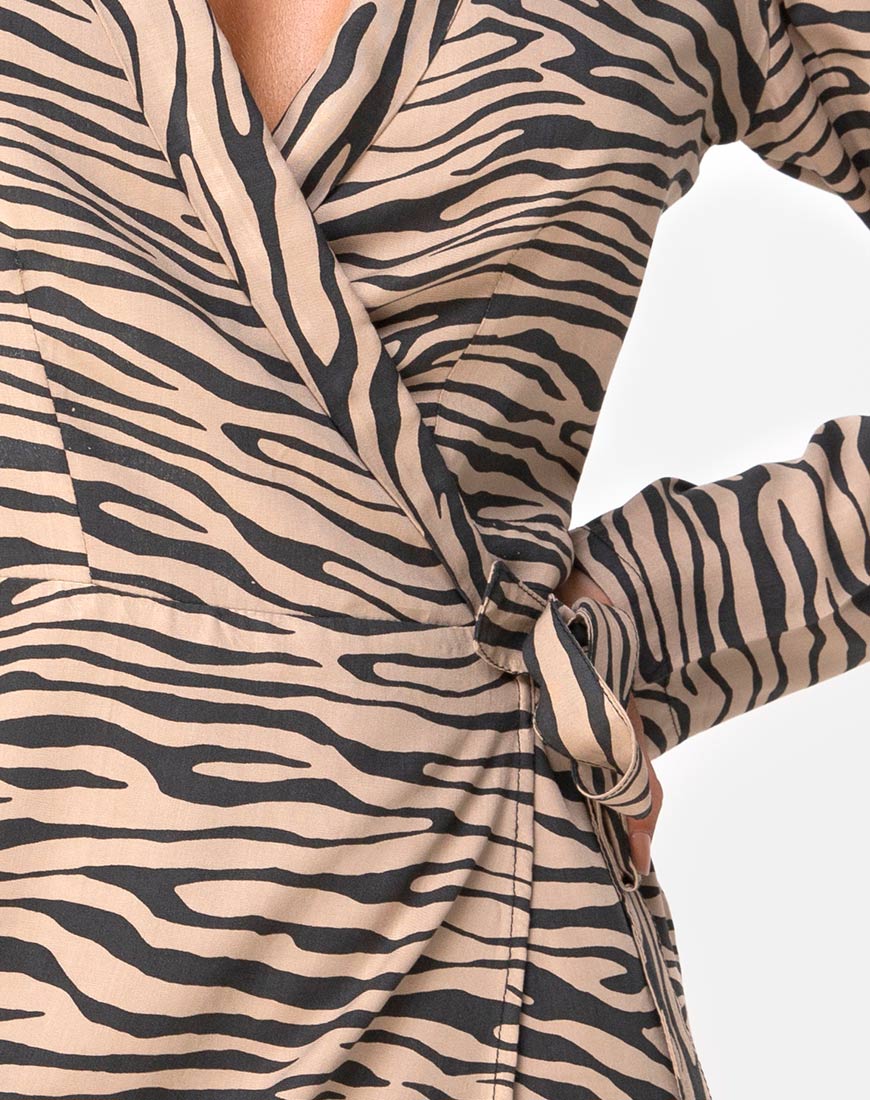 Image of Deva Wrap Dress in 90s Zepra Taupe