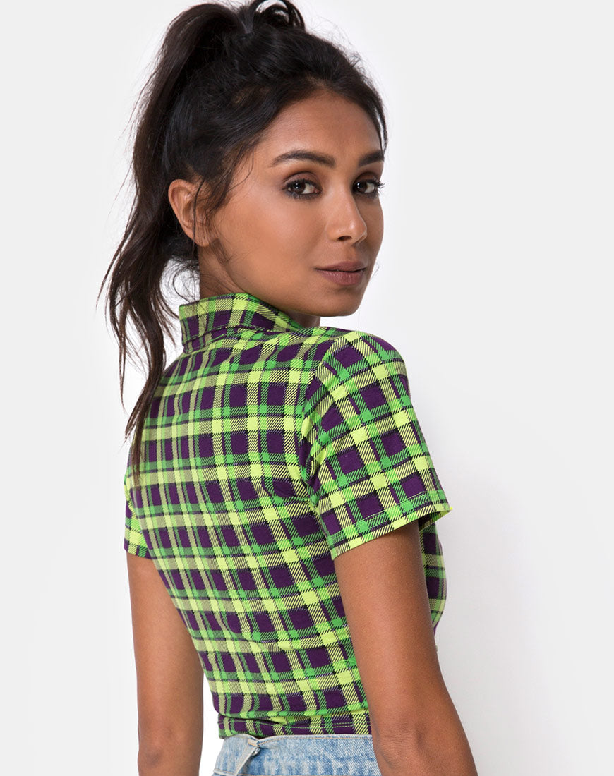 Image of Dhen Crop Top in Green and Purple Check