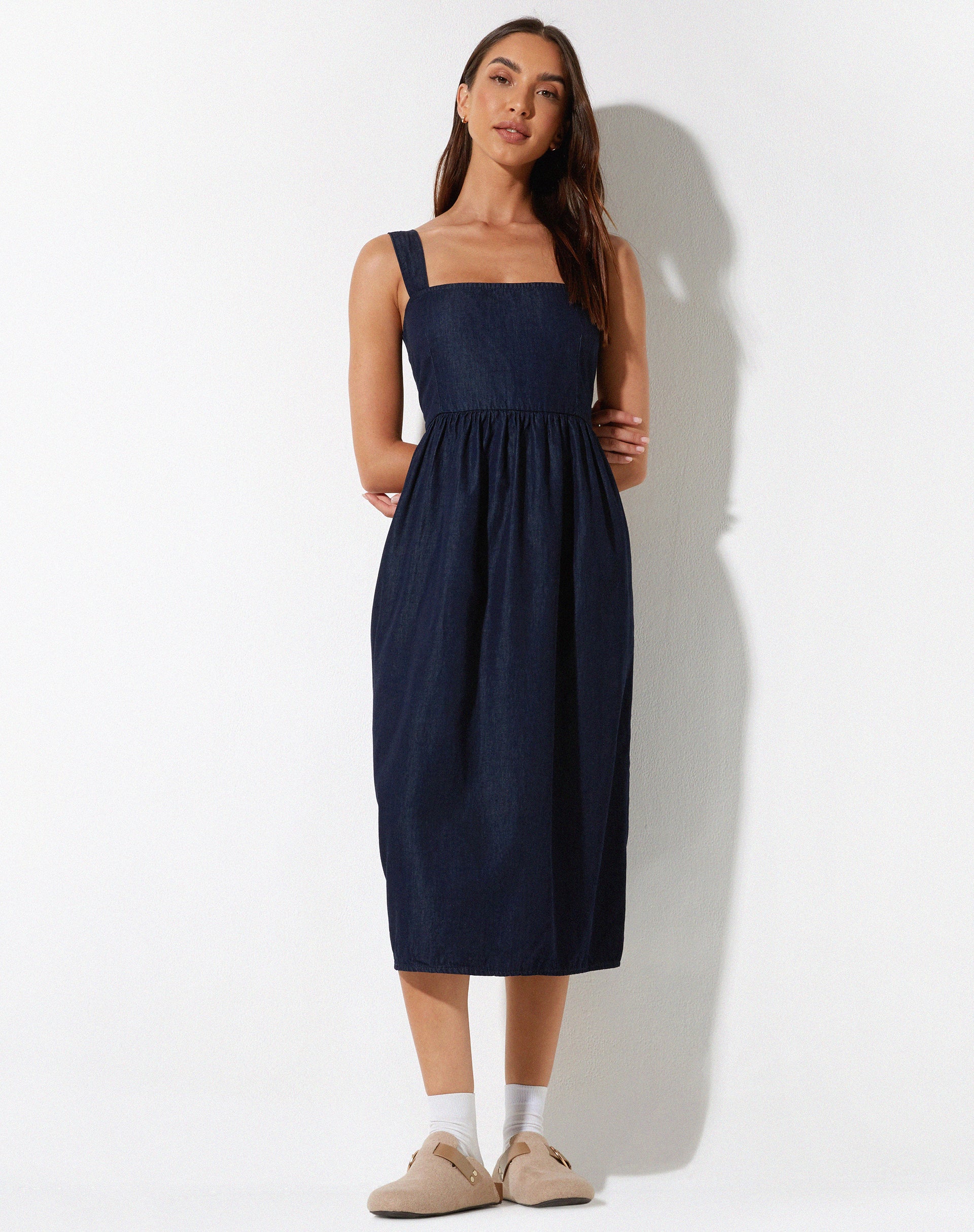 motel rocks denim dress Reiga Smock Mini Dress in Denim Indigo