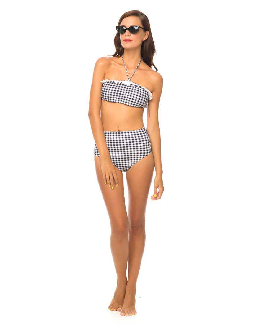 Image of Motel Dosey Halter Neck Bikini Top in Gingham