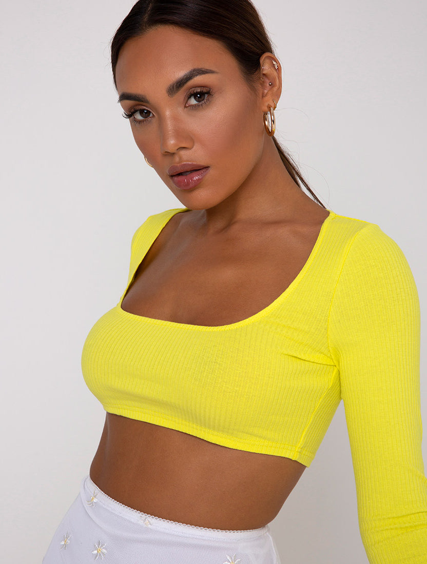 Bright Yellow Crop Top Long Sleeve Drea — free download
