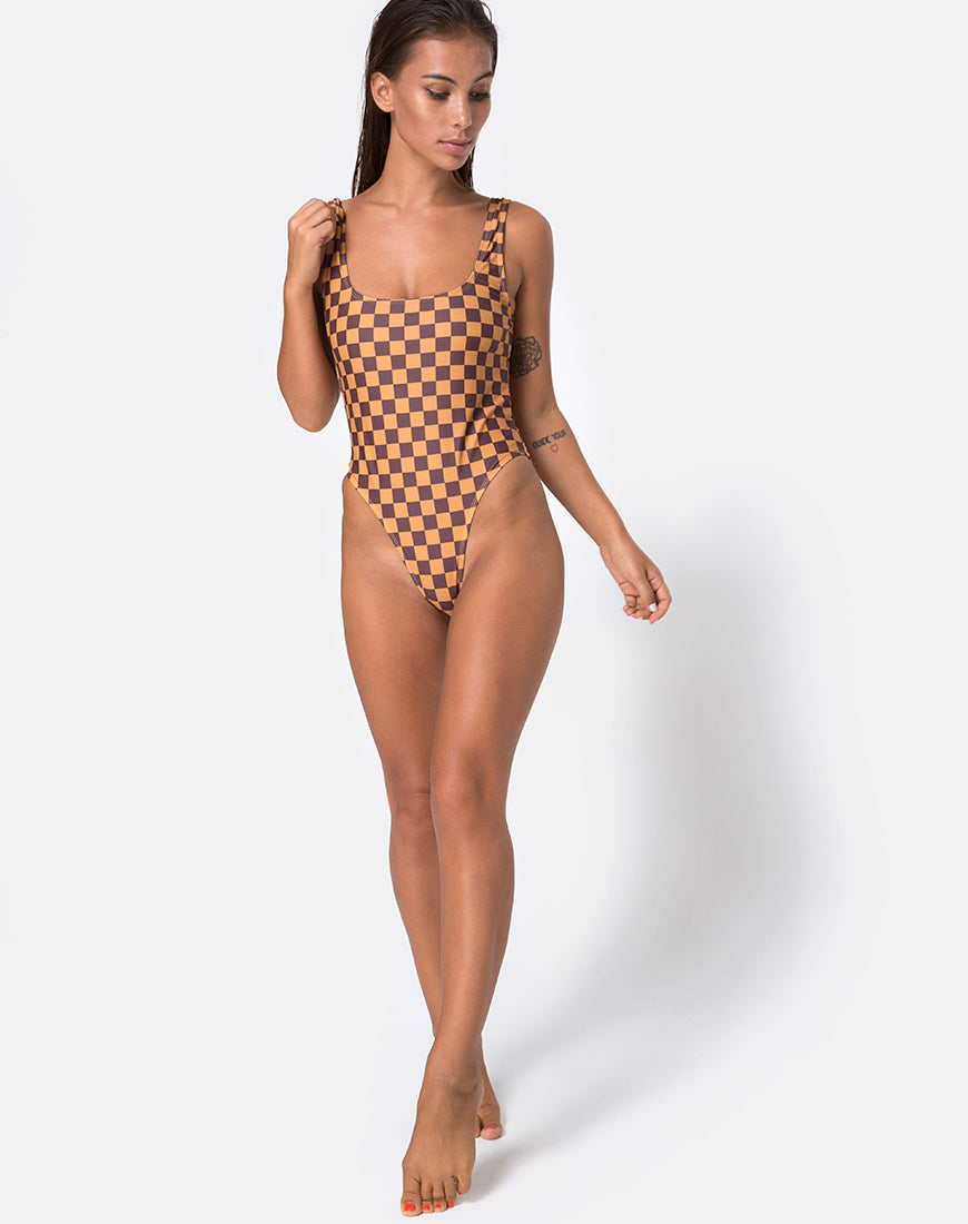 Image of Drela Swimsuit in Mocha Checker