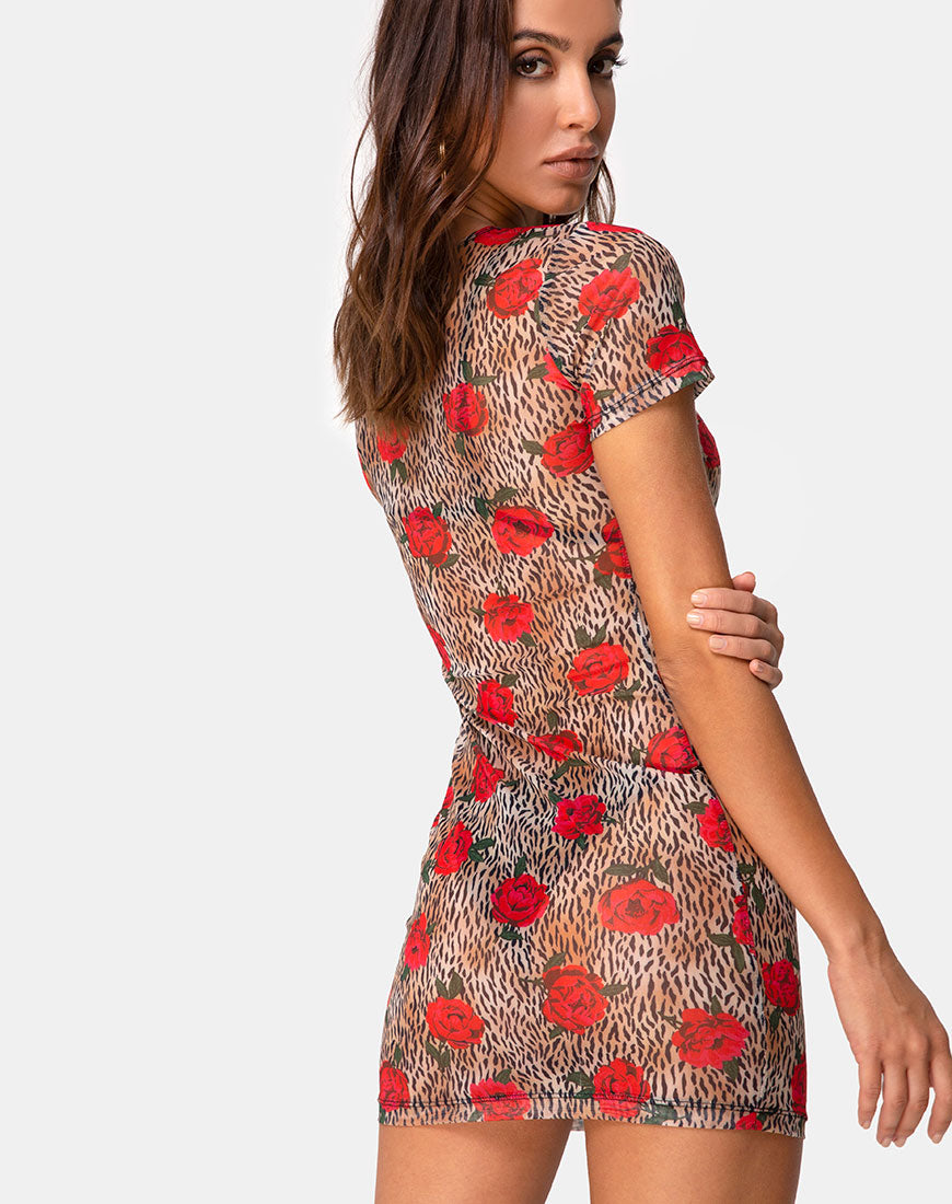 Whitney Bodycon Dress in Tiger Rose