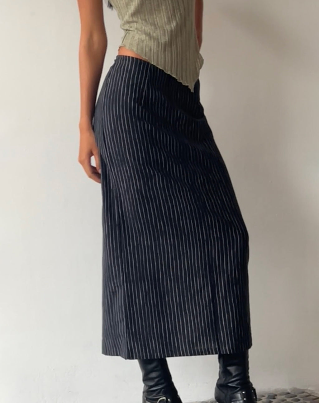 MOTEL X JACQUIE Duende Midi Skirt in Sketchy Stripe Black