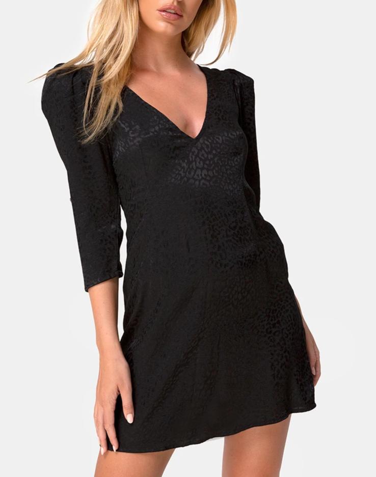 Dumia Dress in Satin Cheetah Black