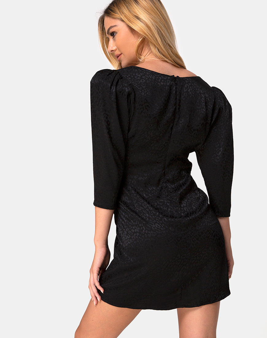 Dumia Dress in Satin Cheetah Black