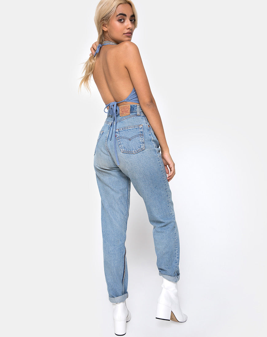Image of Dyla Crop Top in Blue Denim Hot Fix