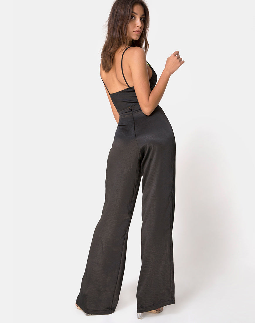 Image of Dyrilla Top in Satin Black with Lime Lace