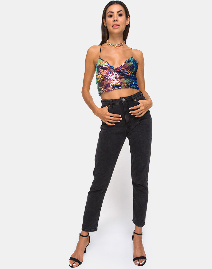Image of Dyrilla Cropped Bralet in Dragon Fruit Sequin