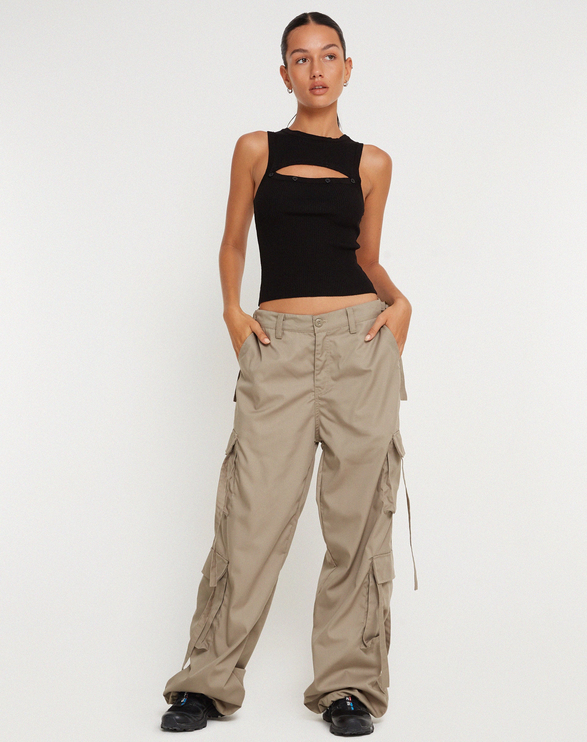 image of Edgar Wide Leg Cargo Trouser in Cotton Drill Taupe