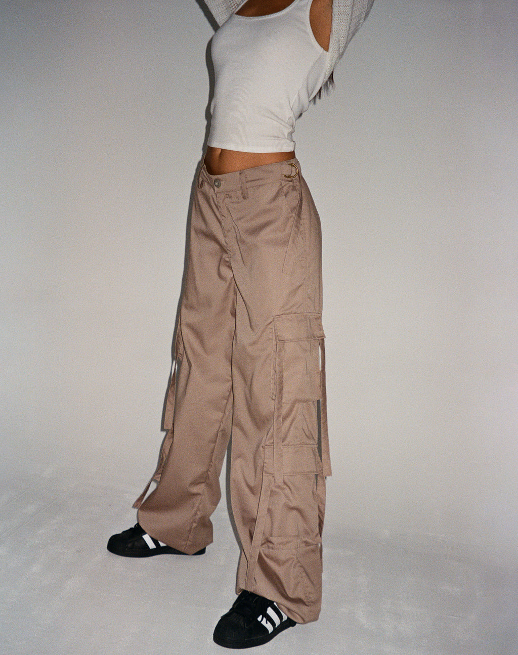 Edgar Wide Leg Cargo Trouser in Cotton Drill Taupe