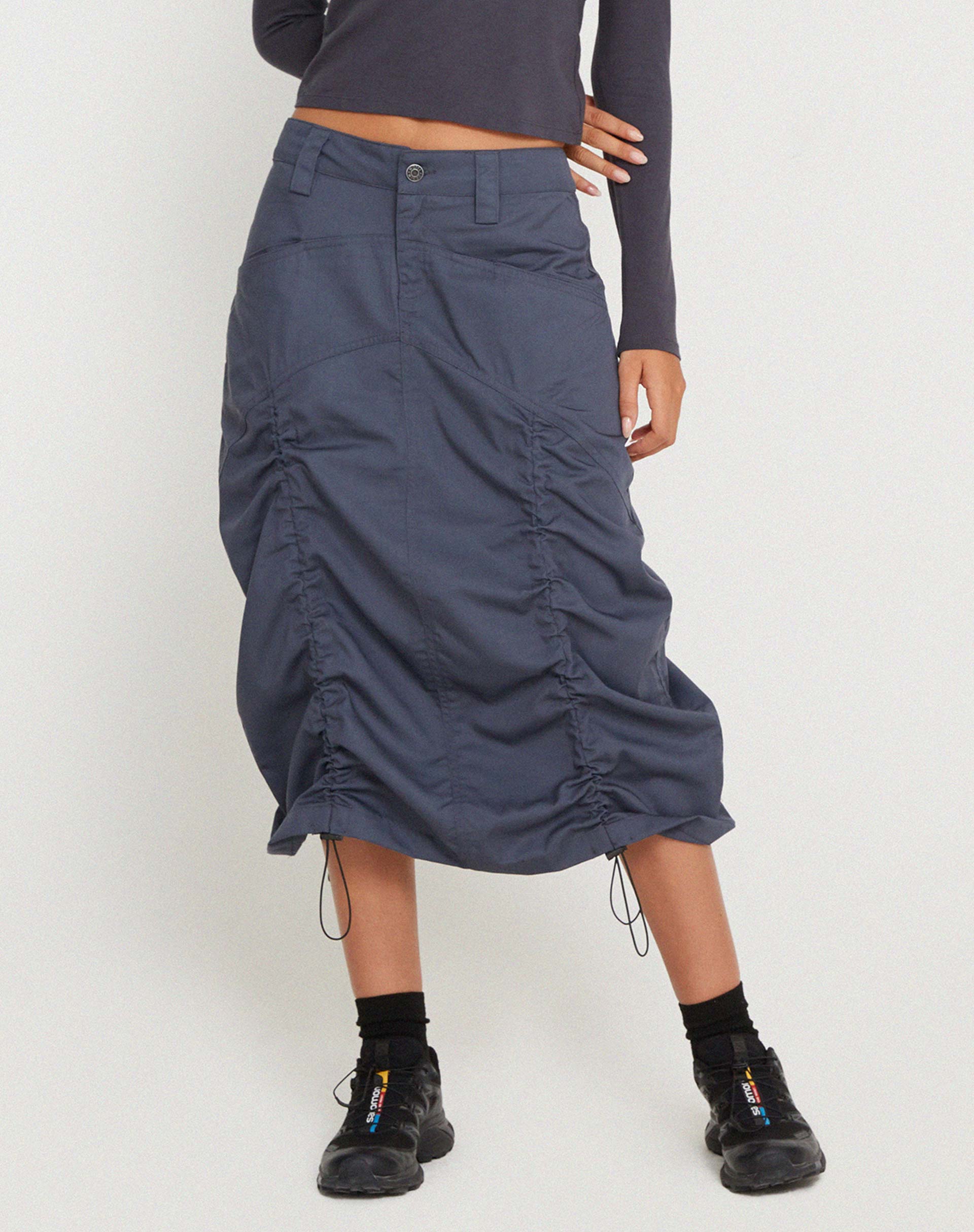 Image of Eisig Cargo Midi Skirt in Charcoal Navy