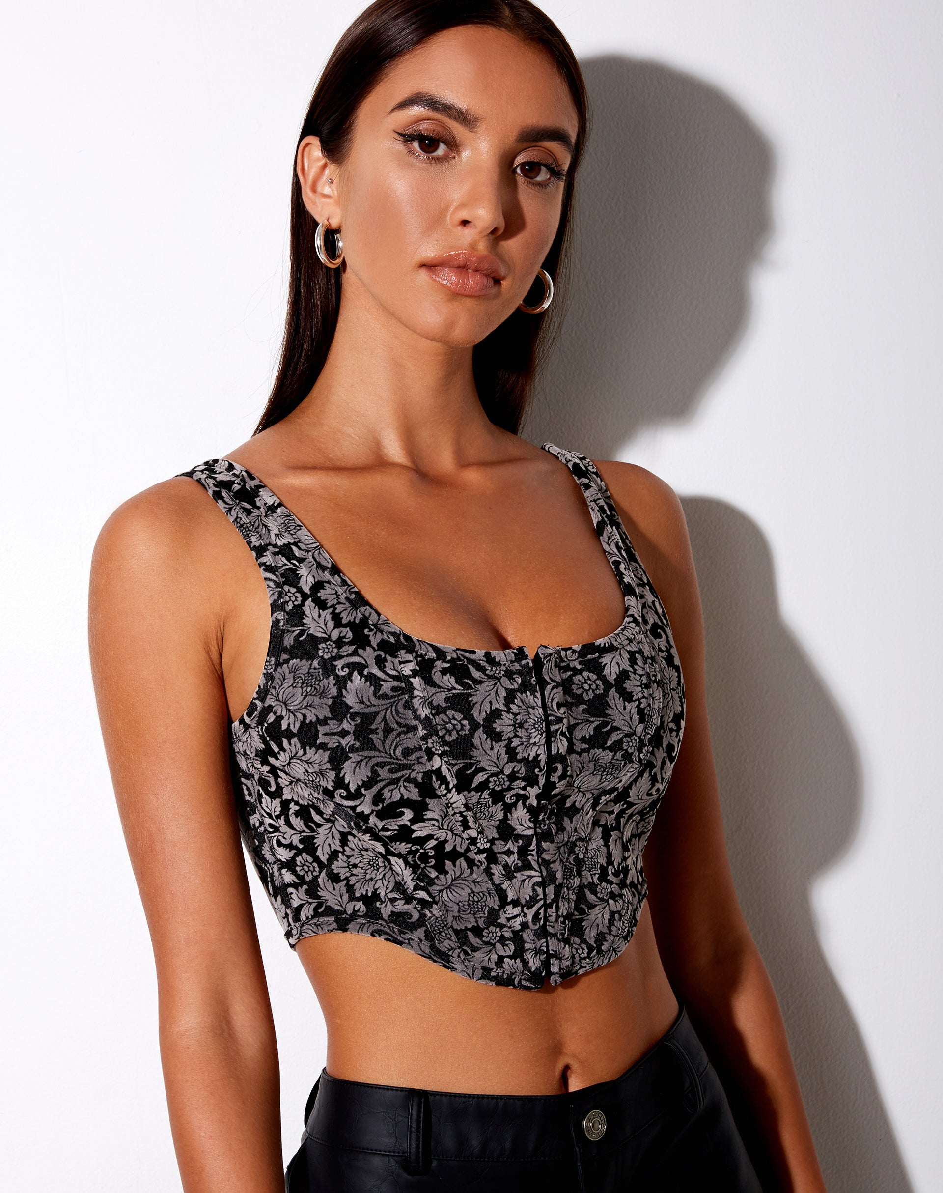 Image of Elci Corset Top in Brocade Flock Grey